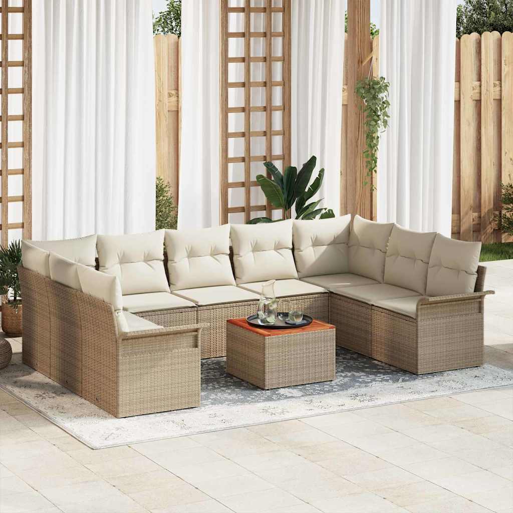 Tuinbankenset met kussen 10 pcs Beige poly rattan