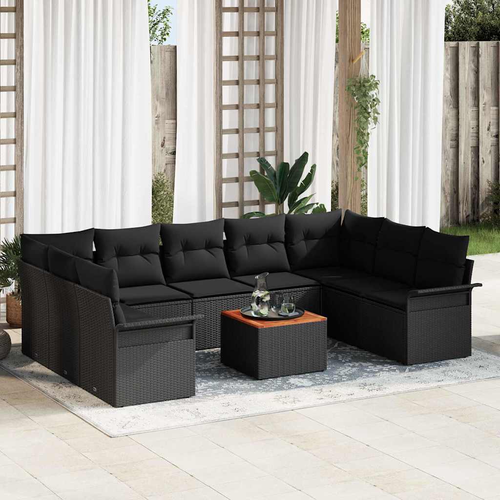 Tuinbankenset met kussen 10 pcs Zwart poly rattan