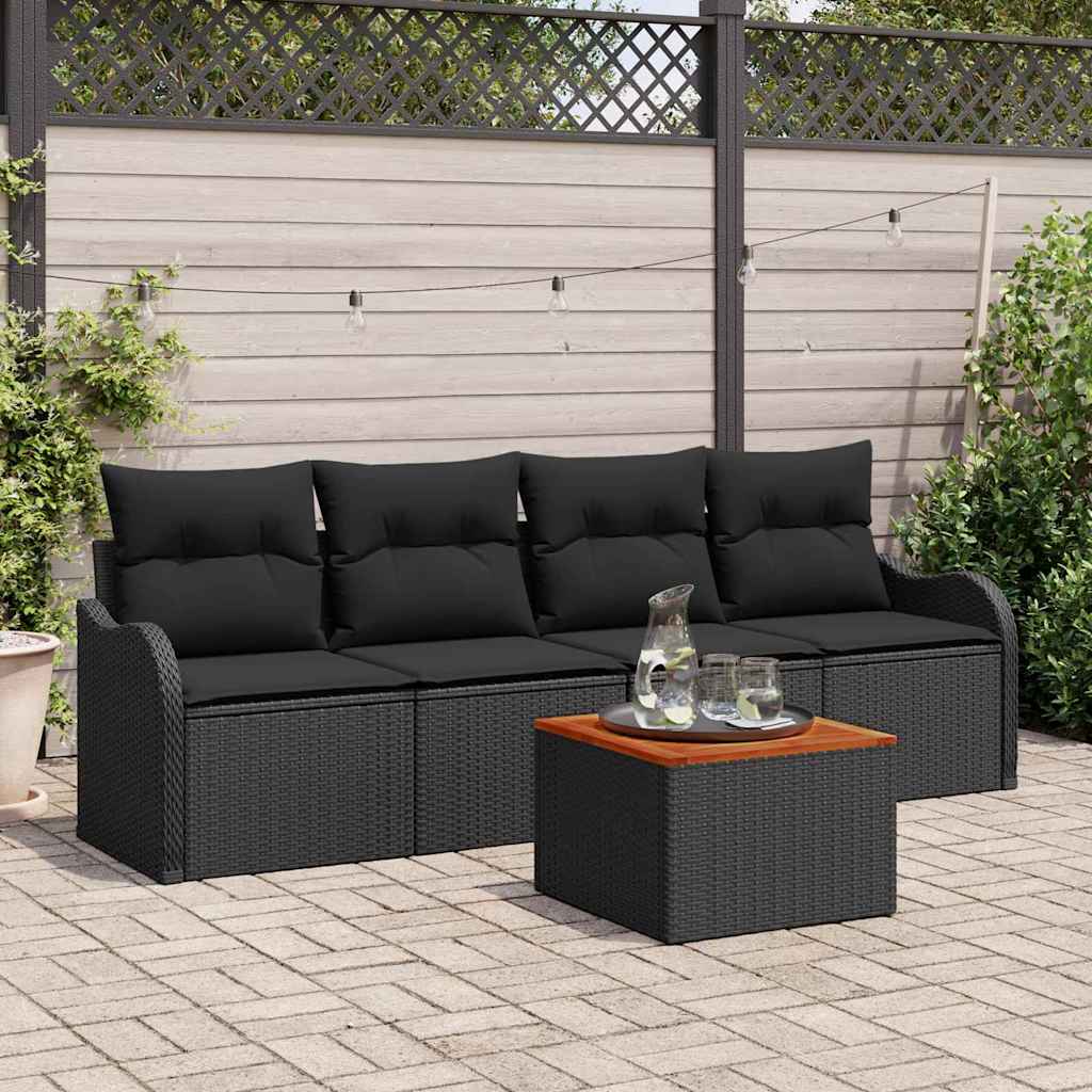Tuinbankenset met kussen 5 pcs Zwart poly rattan – afbeelding 1