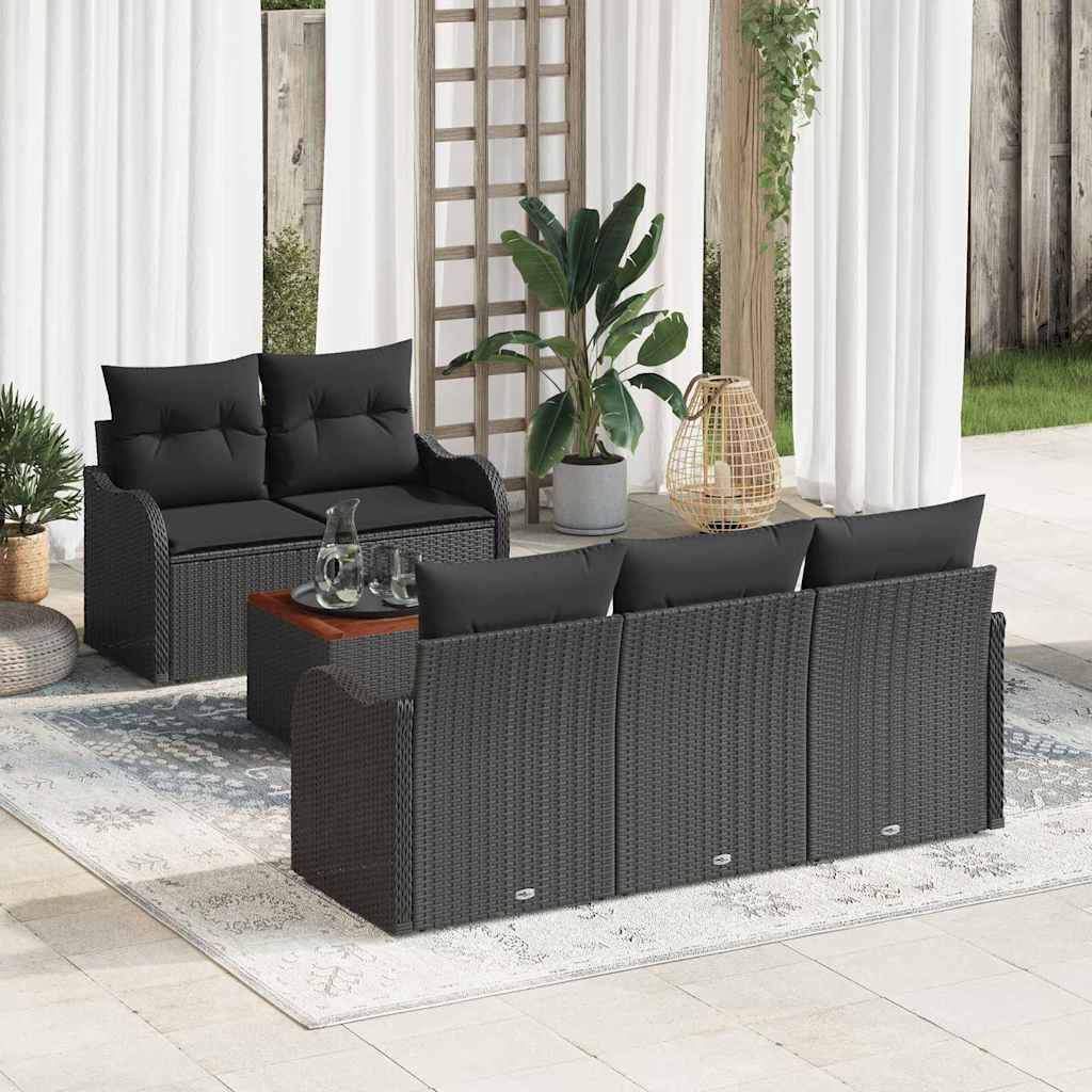 Tuinbankenset met kussen 6 pcs Zwart poly rattan – afbeelding 1