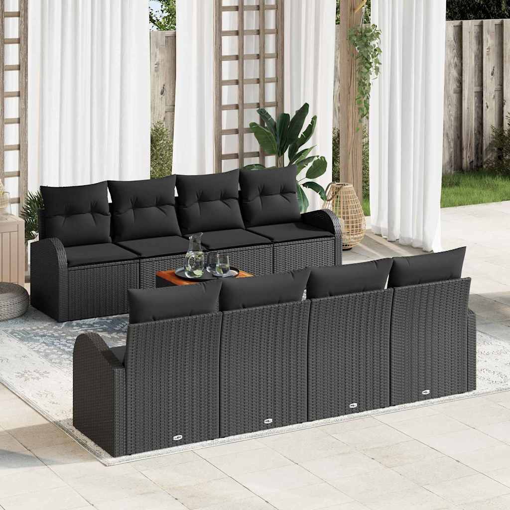 Tuinbankenset met kussen 9 pcs Zwart poly rattan