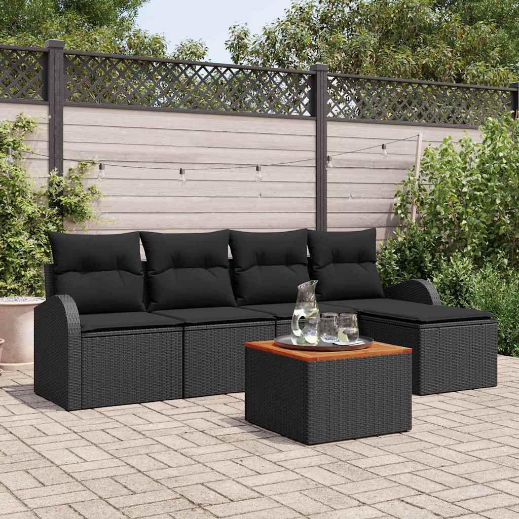 Tuinbankenset met kussen 6 pcs Zwart poly rattan – afbeelding 1
