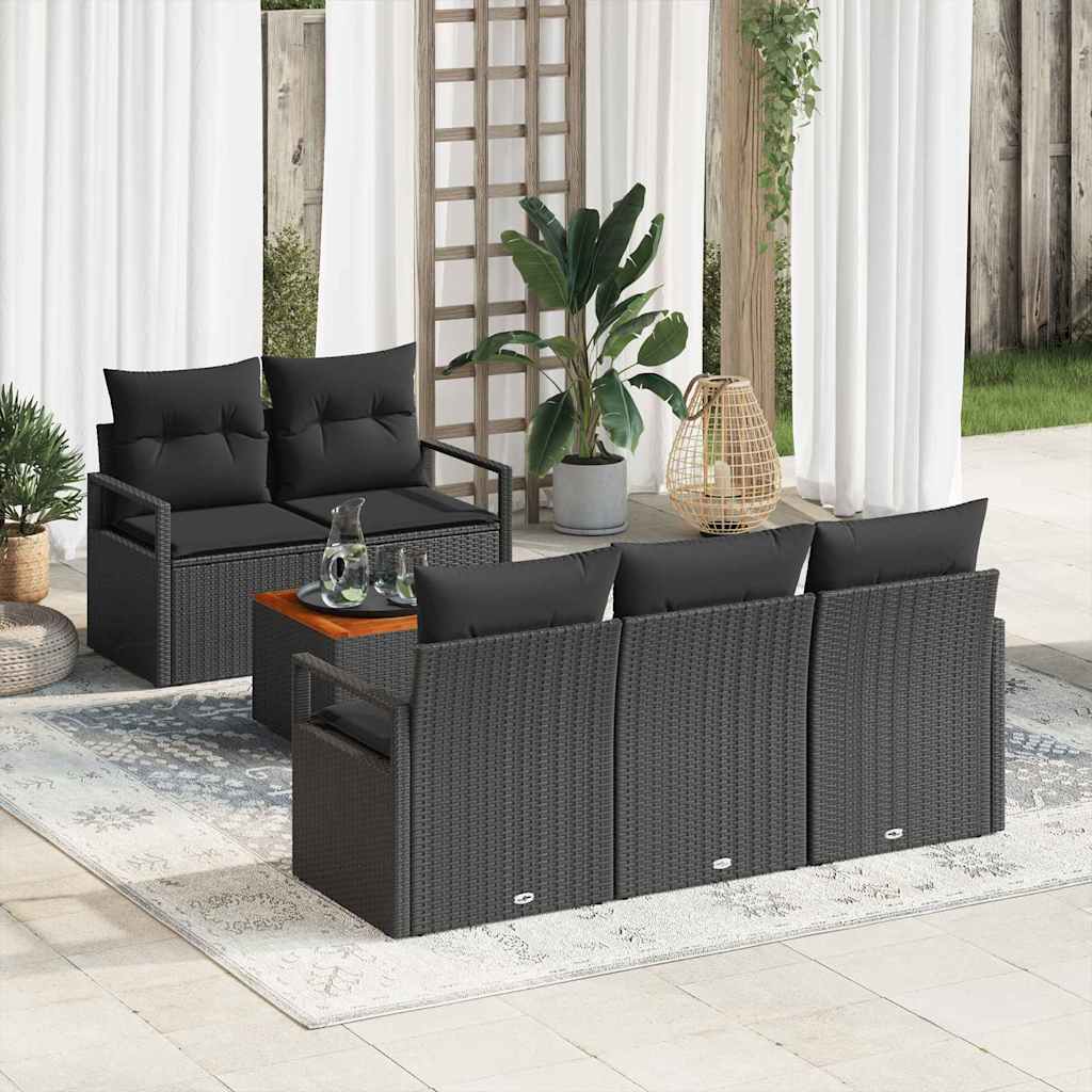 Tuinbankenset met kussen 6 pcs Zwart poly rattan – afbeelding 1
