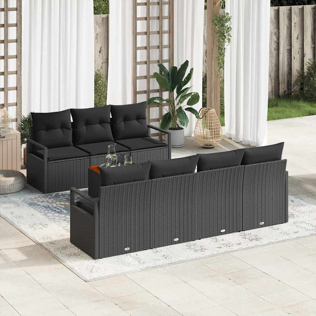 Tuinbankenset met kussen 8 pcs Zwart poly rattan – afbeelding 1