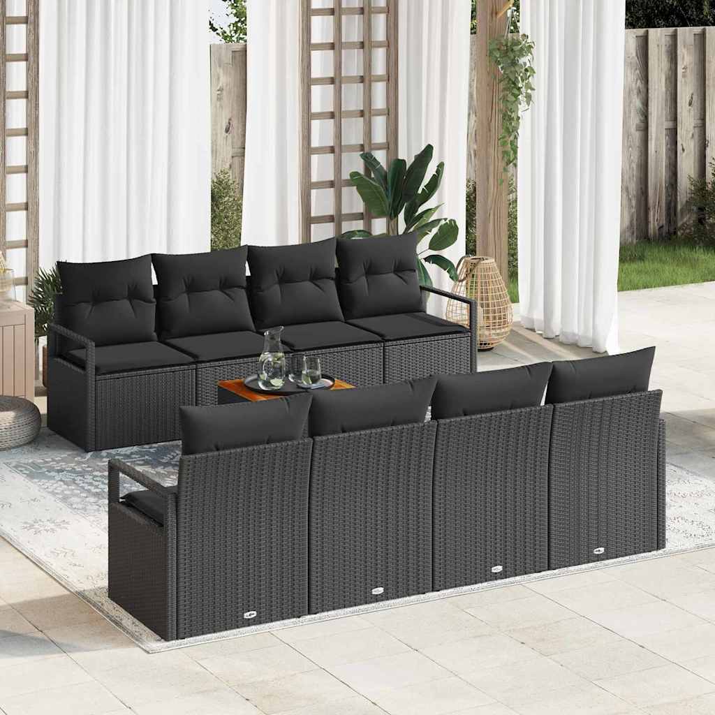 Tuinbankenset met kussen 9 pcs Zwart poly rattan – afbeelding 1