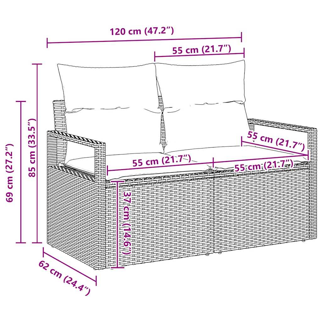 Tuinbankenset 5 st Zwart poly rattan – afbeelding 10