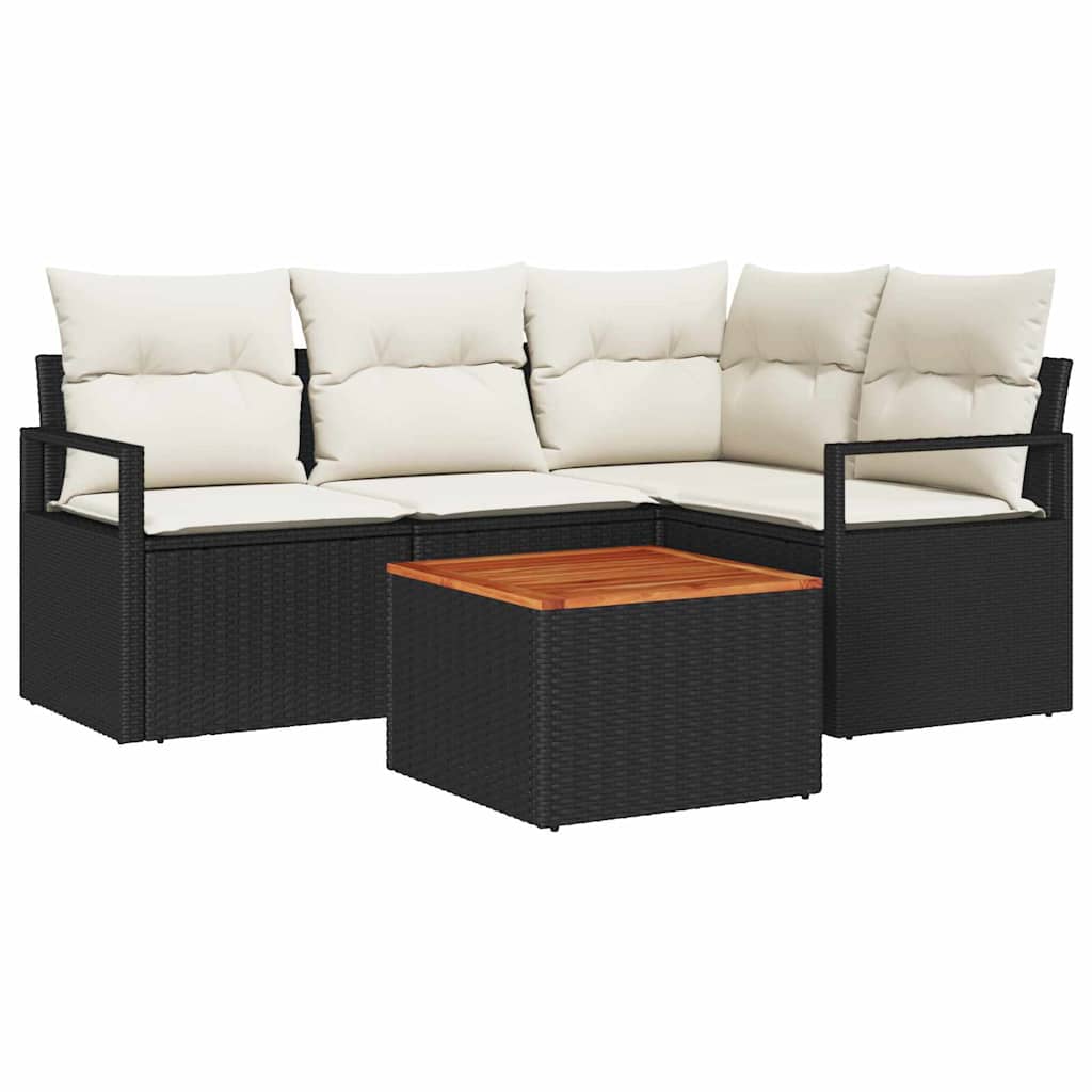 Tuinbankenset 5 st Zwart poly rattan – afbeelding 2
