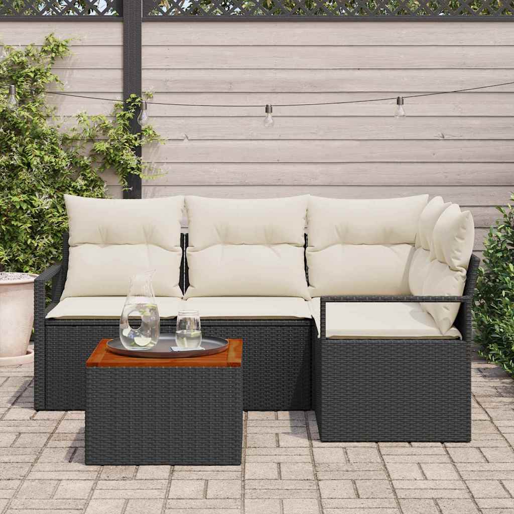 Tuinbankenset 5 st Zwart poly rattan – afbeelding 3
