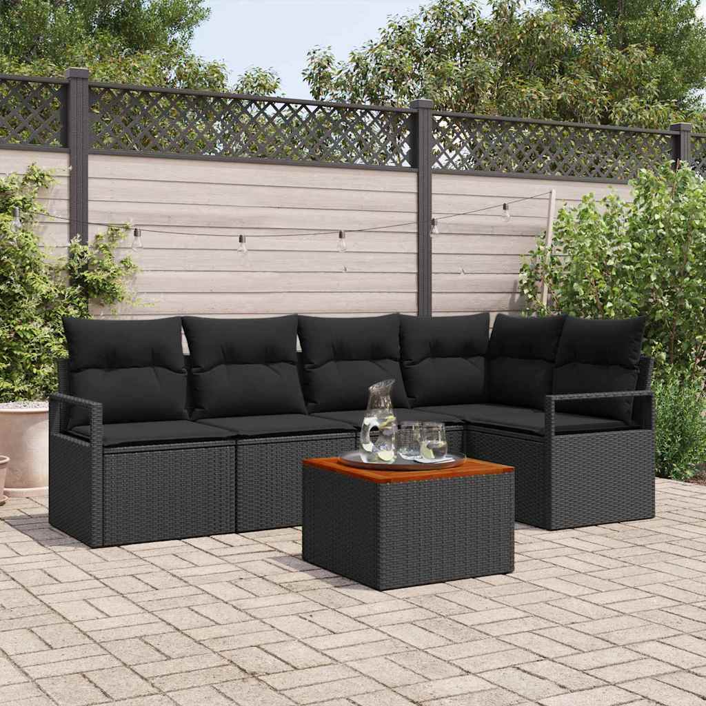 Tuinbankenset met kussen 6 pcs Zwart poly rattan – afbeelding 1