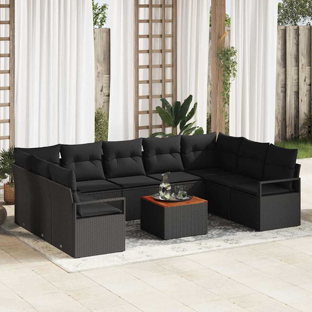 Tuinbankenset met kussen 10 pcs Zwart poly rattan – afbeelding 1
