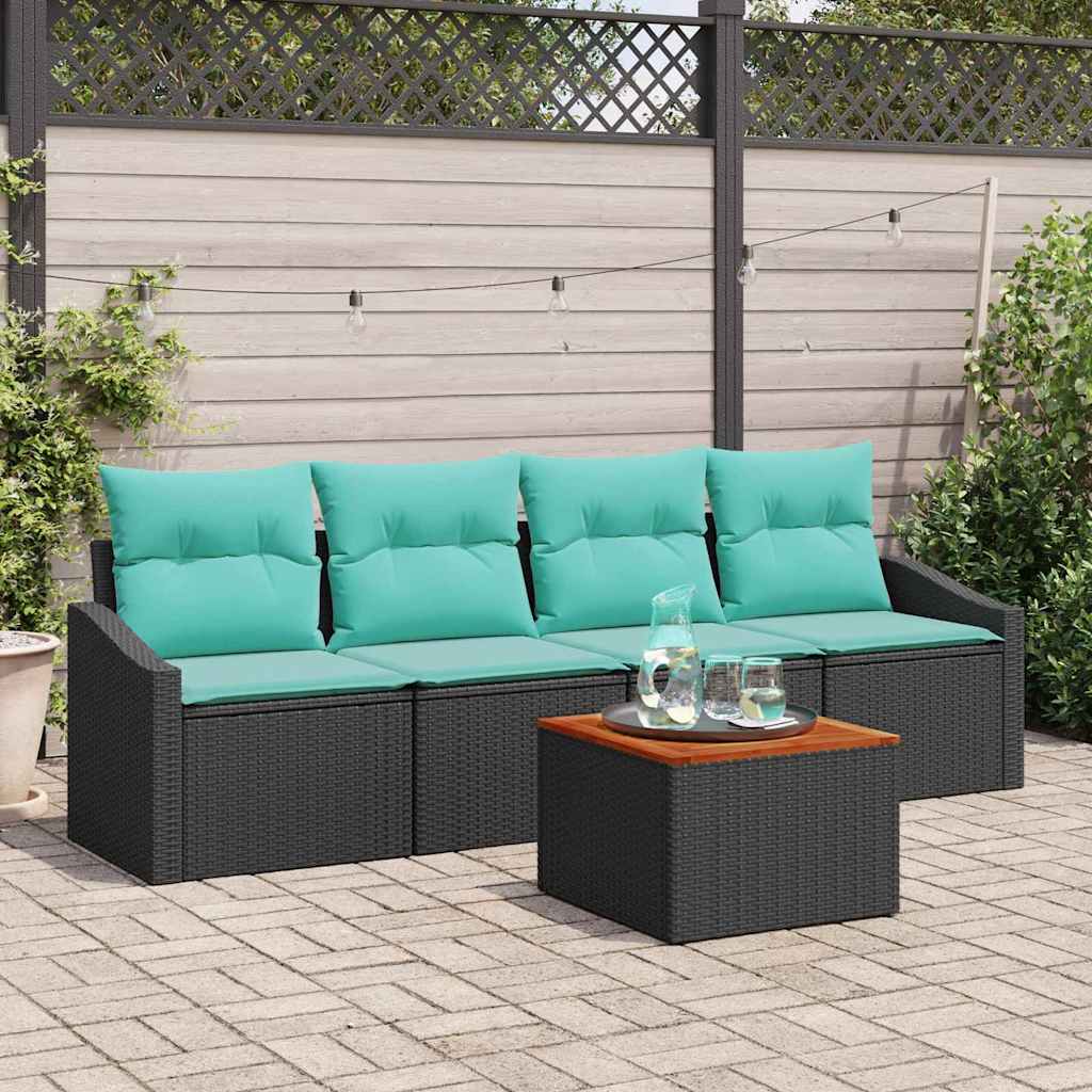 Tuinbankenset met kussen 5 pcs Zwart poly rattan – afbeelding 1