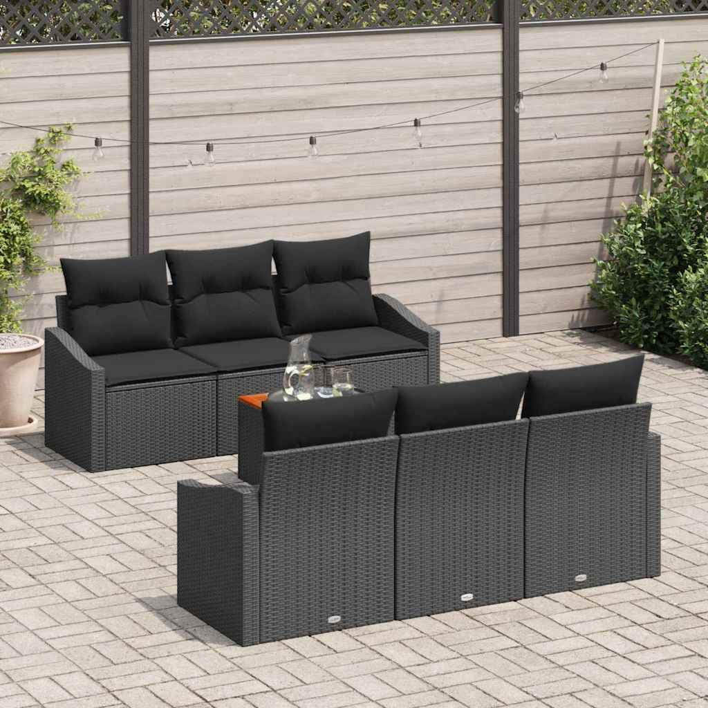 Tuinbankenset met kussen 7 pcs Zwart poly rattan – afbeelding 1