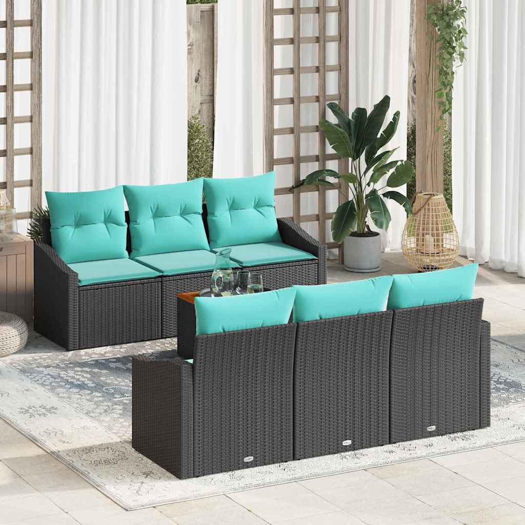 Tuinbankenset met kussen 7 pcs Zwart poly rattan – afbeelding 1