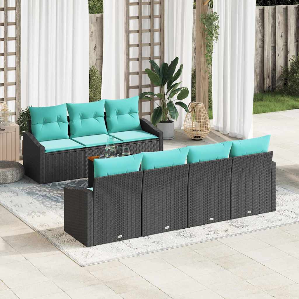 Tuinbankenset met kussen 8 pcs Zwart poly rattan – afbeelding 1