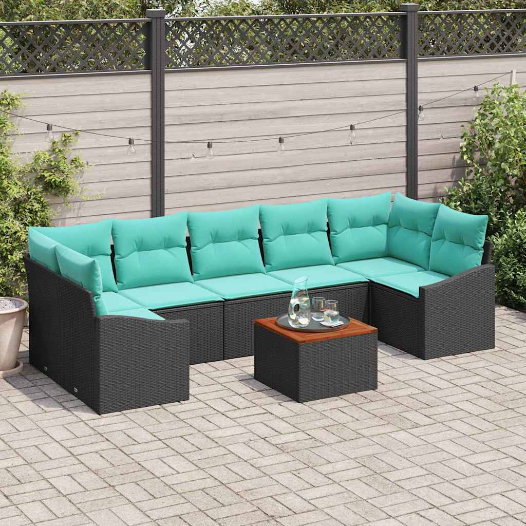 Tuinbankenset met kussen 8 pcs Zwart poly rattan – afbeelding 1