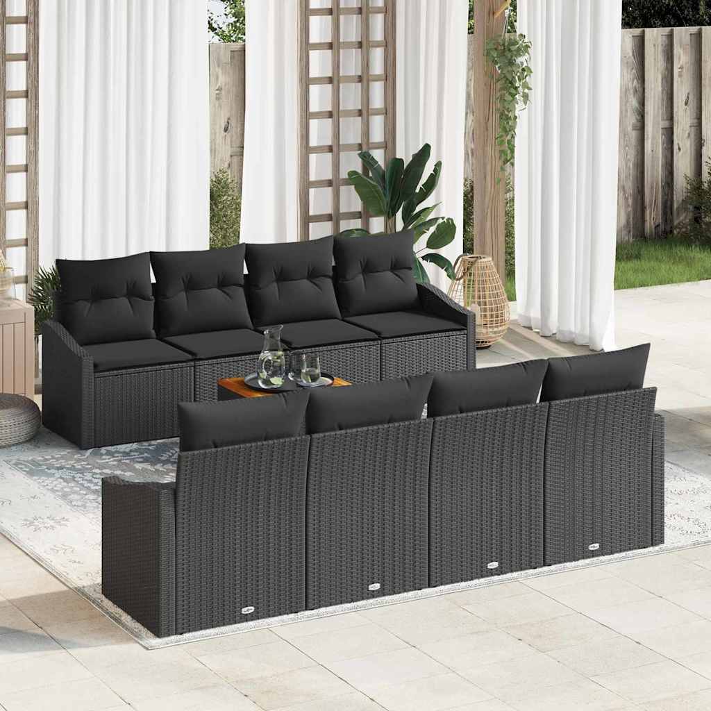 Tuinbankenset met kussen 9 pcs Zwart poly rattan – afbeelding 1