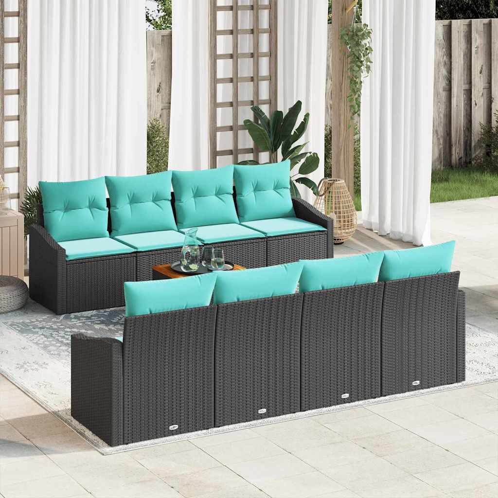 Tuinbankenset met kussen 9 pcs Zwart poly rattan – afbeelding 1