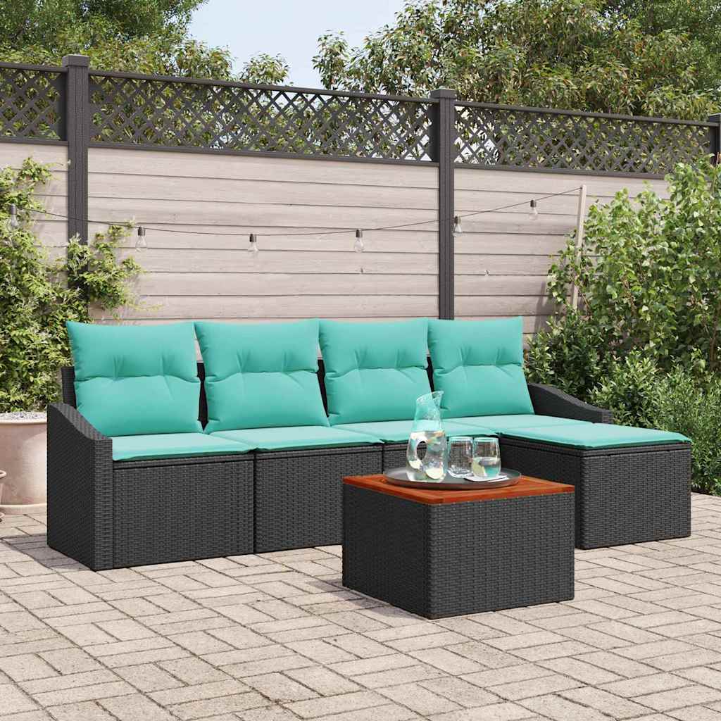 Tuinbankenset met kussen 6 pcs Zwart poly rattan – afbeelding 1