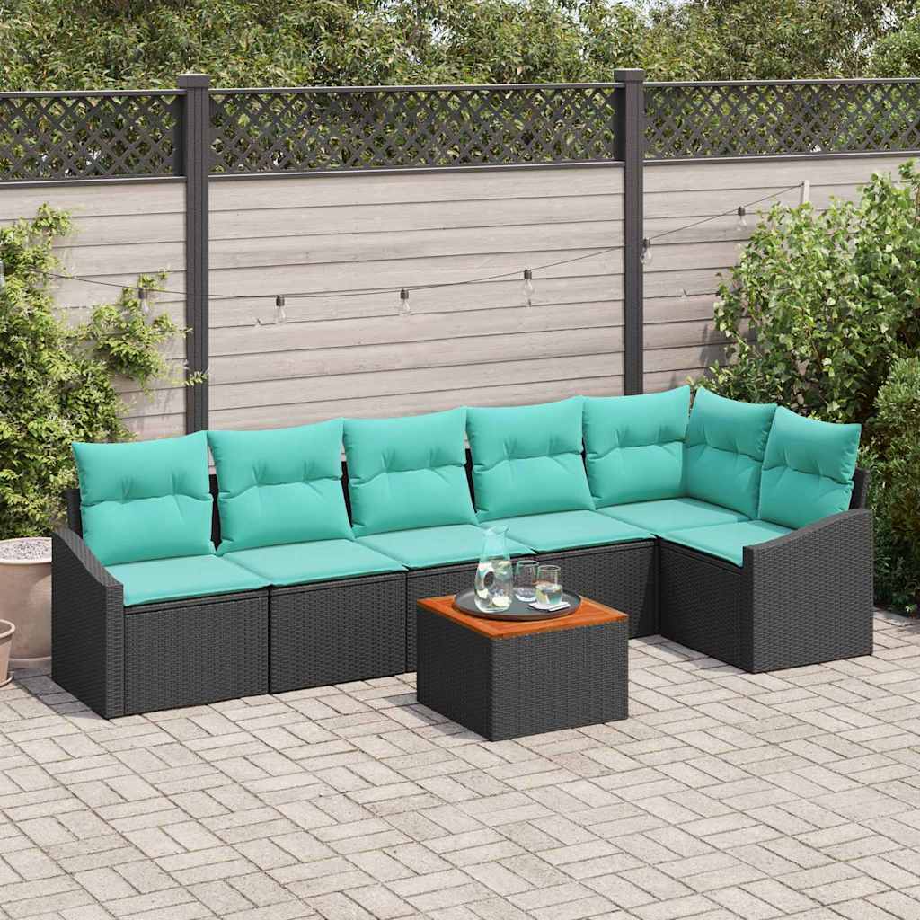 Tuinbankenset met kussen 7 pcs Zwart poly rattan – afbeelding 1