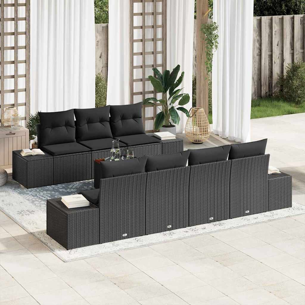 Tuinbankenset met kussen 8 pcs Zwart poly rattan – afbeelding 1