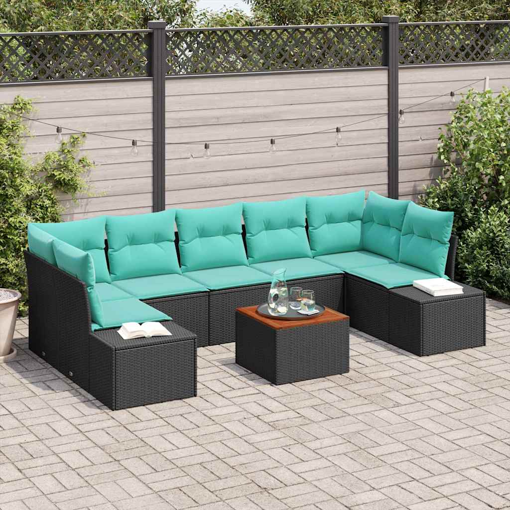 Tuinbankenset met kussen 8 pcs Zwart poly rattan – afbeelding 1