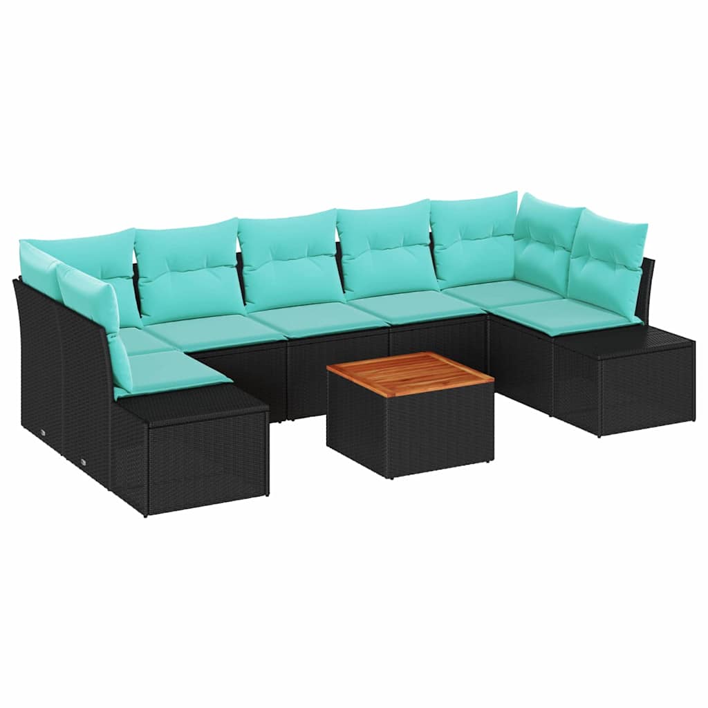 Tuinbankenset met kussen 8 pcs Zwart poly rattan – afbeelding 2
