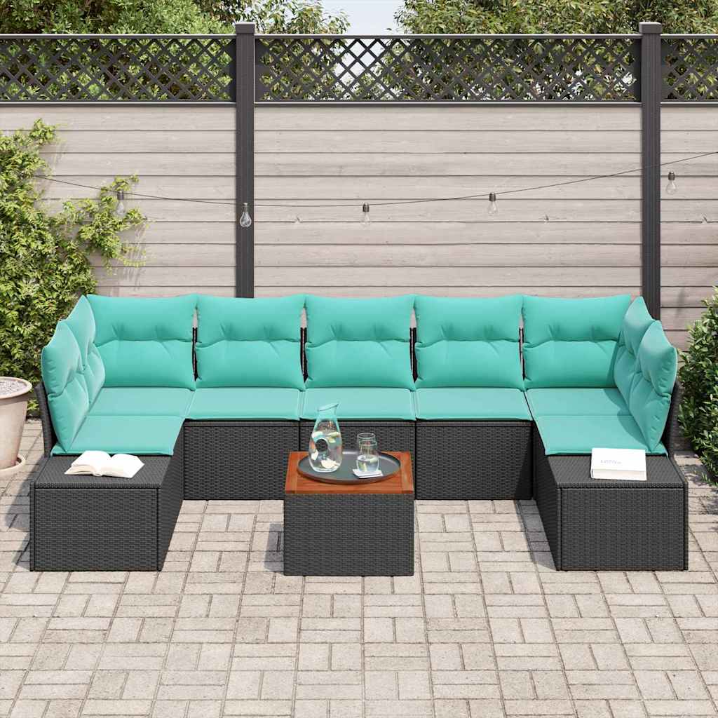 Tuinbankenset met kussen 8 pcs Zwart poly rattan – afbeelding 3