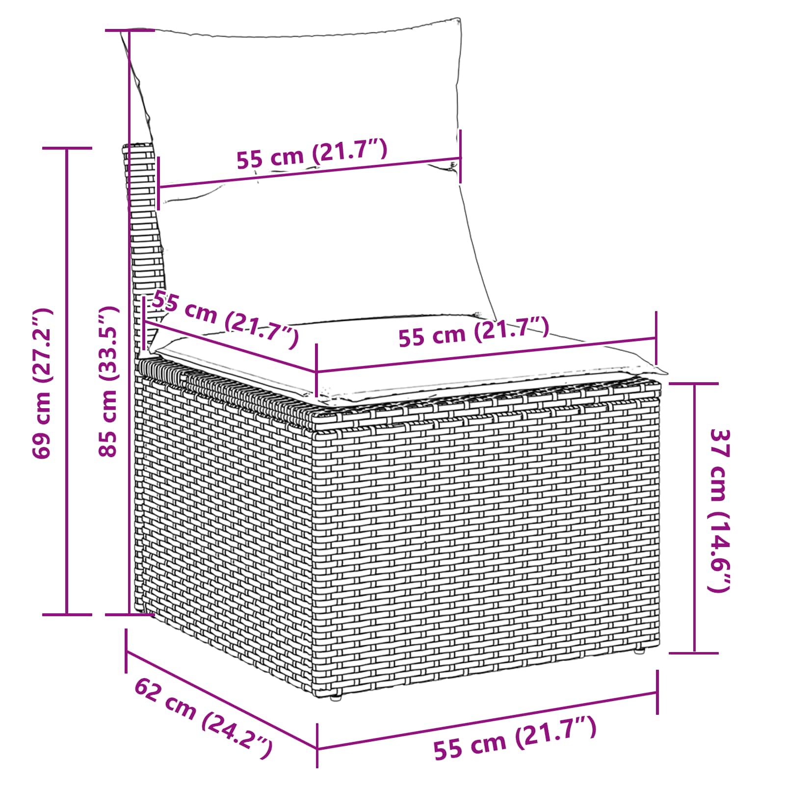 Tuinbankenset met kussen 9 pcs Zwart poly rattan – afbeelding 11
