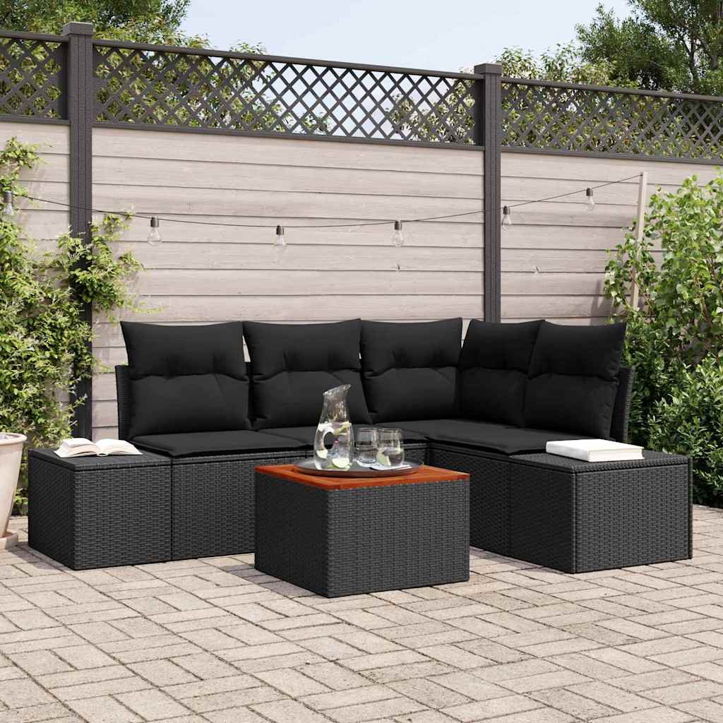 Tuinbankenset met kussen 5 pcs Zwart poly rattan – afbeelding 1