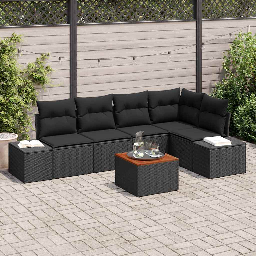 Tuinbankenset met kussen 6 pcs Zwart poly rattan – afbeelding 1