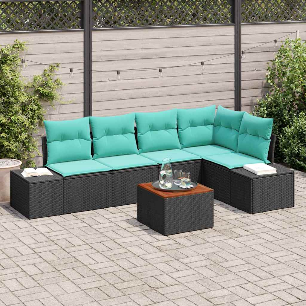 Tuinbankenset met kussen 6 pcs Zwart poly rattan – afbeelding 1