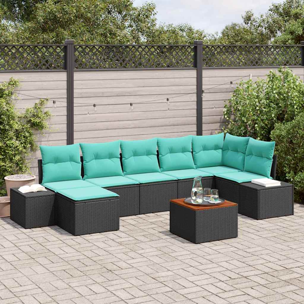 Tuinbankenset met kussen 8 pcs Zwart poly rattan – afbeelding 1
