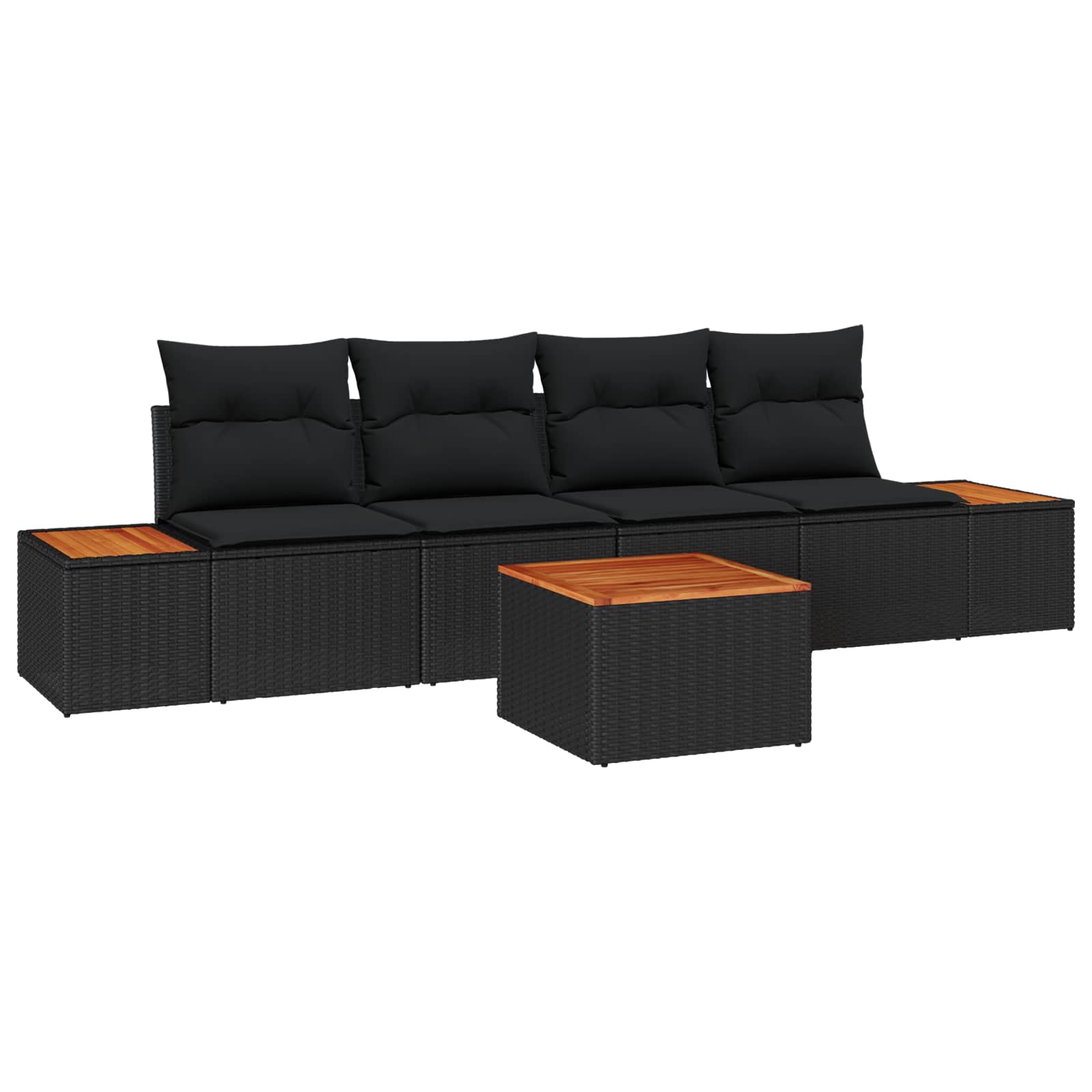 Tuinbankenset met kussen 5 pcs Zwart Poly riet – afbeelding 1