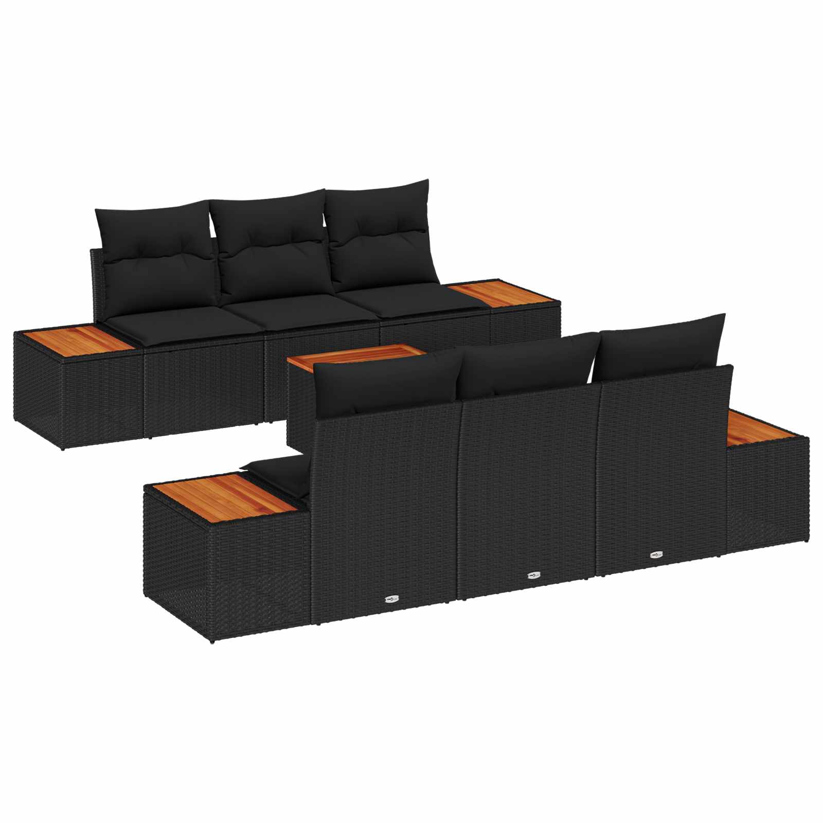 Tuinbankenset met kussen 7 pcs Zwart Poly riet – afbeelding 1