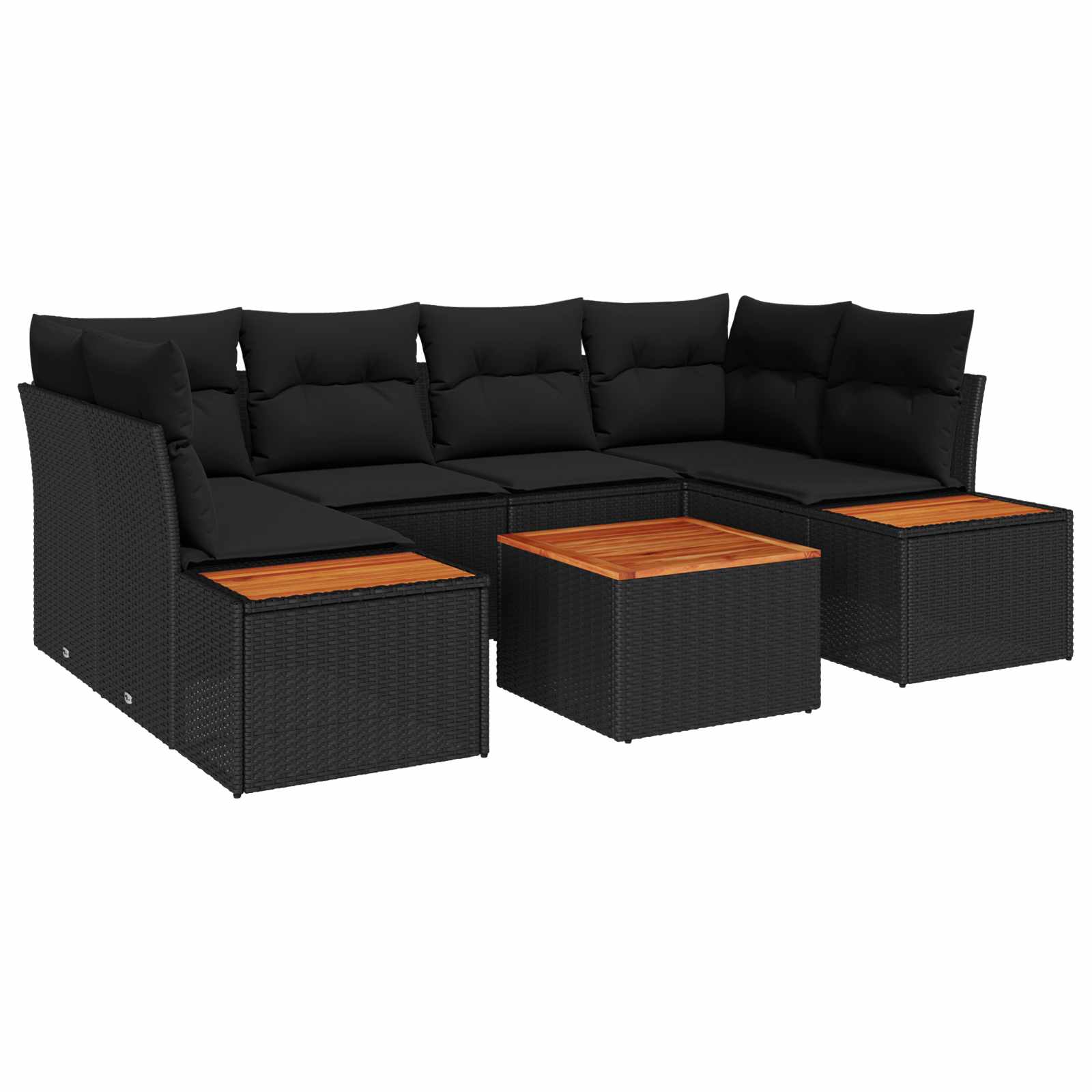 Tuinbankenset met kussen 6 pcs Zwart Poly riet – afbeelding 1