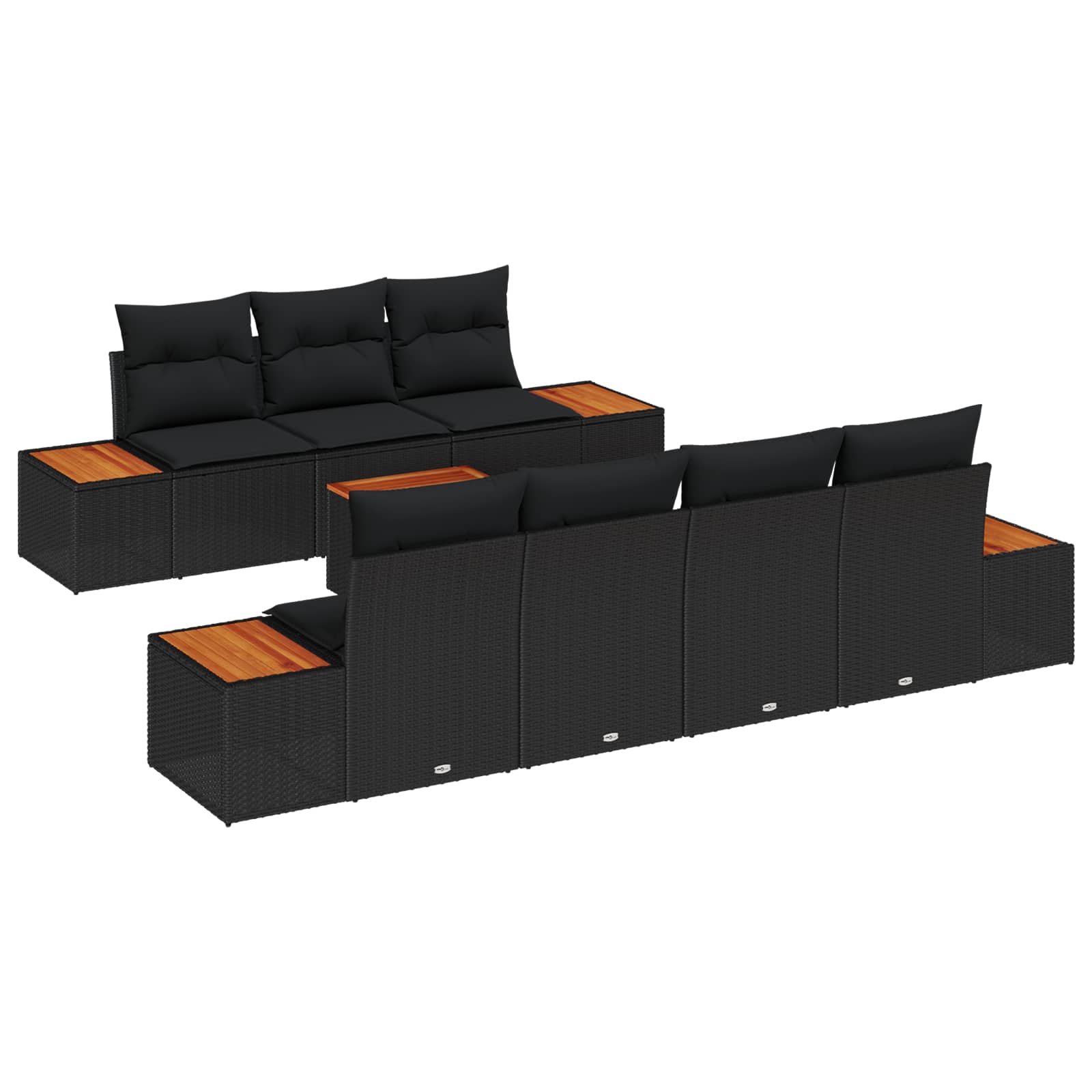 Tuinbankenset met kussen 8 pcs Zwart Poly riet – afbeelding 1