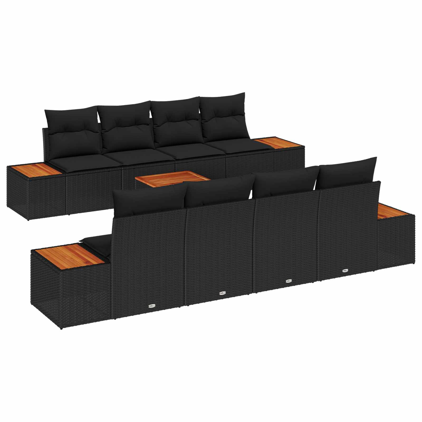 Tuinbankenset met kussen 9 pcs Zwart Poly riet