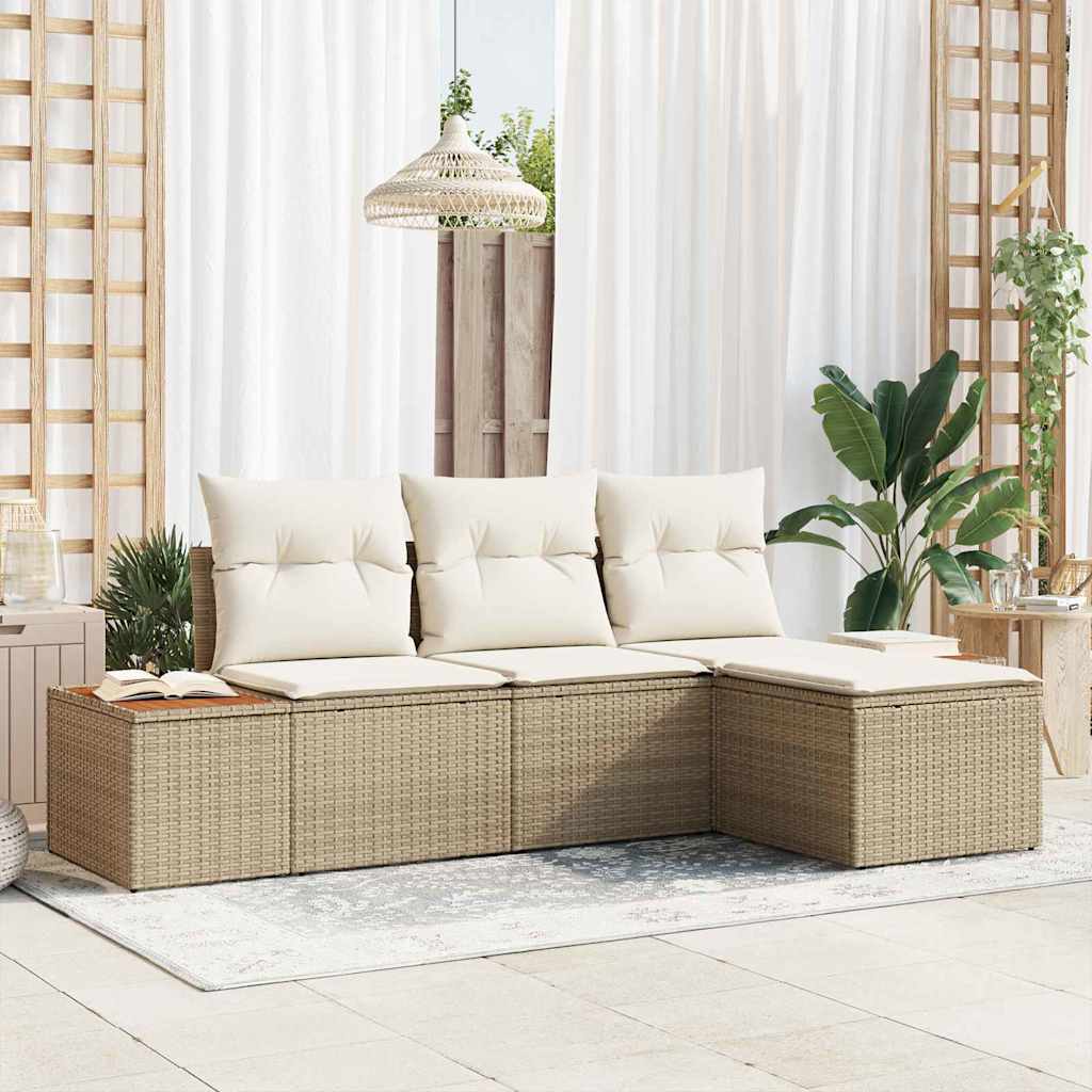 Tuin Sofa Set met kussen met kussen 4 pcs Beige poly rattan