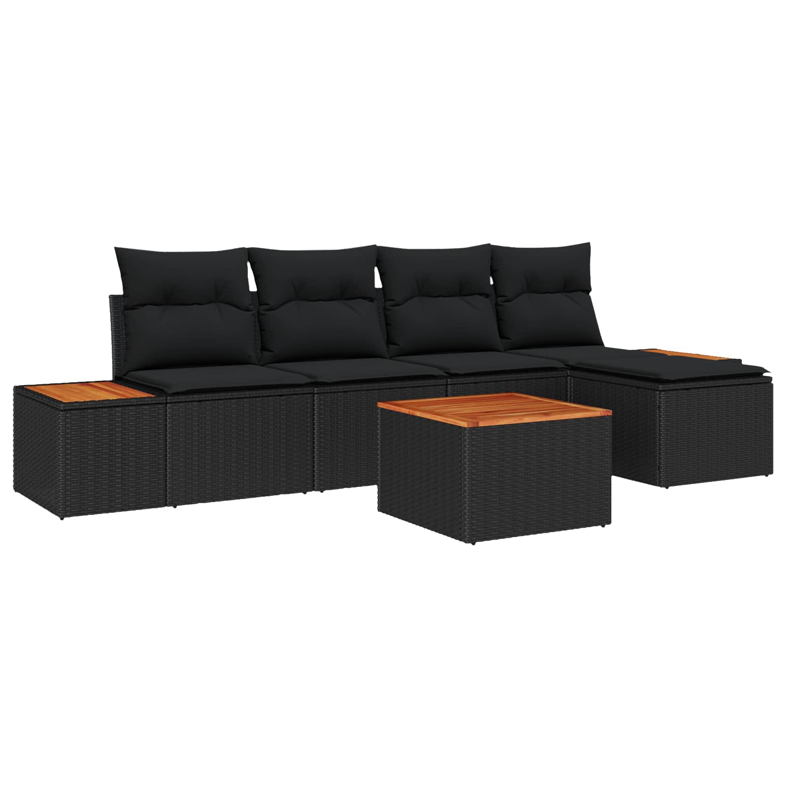 Tuinbankenset met kussen 6 pcs Zwart Poly riet – afbeelding 1
