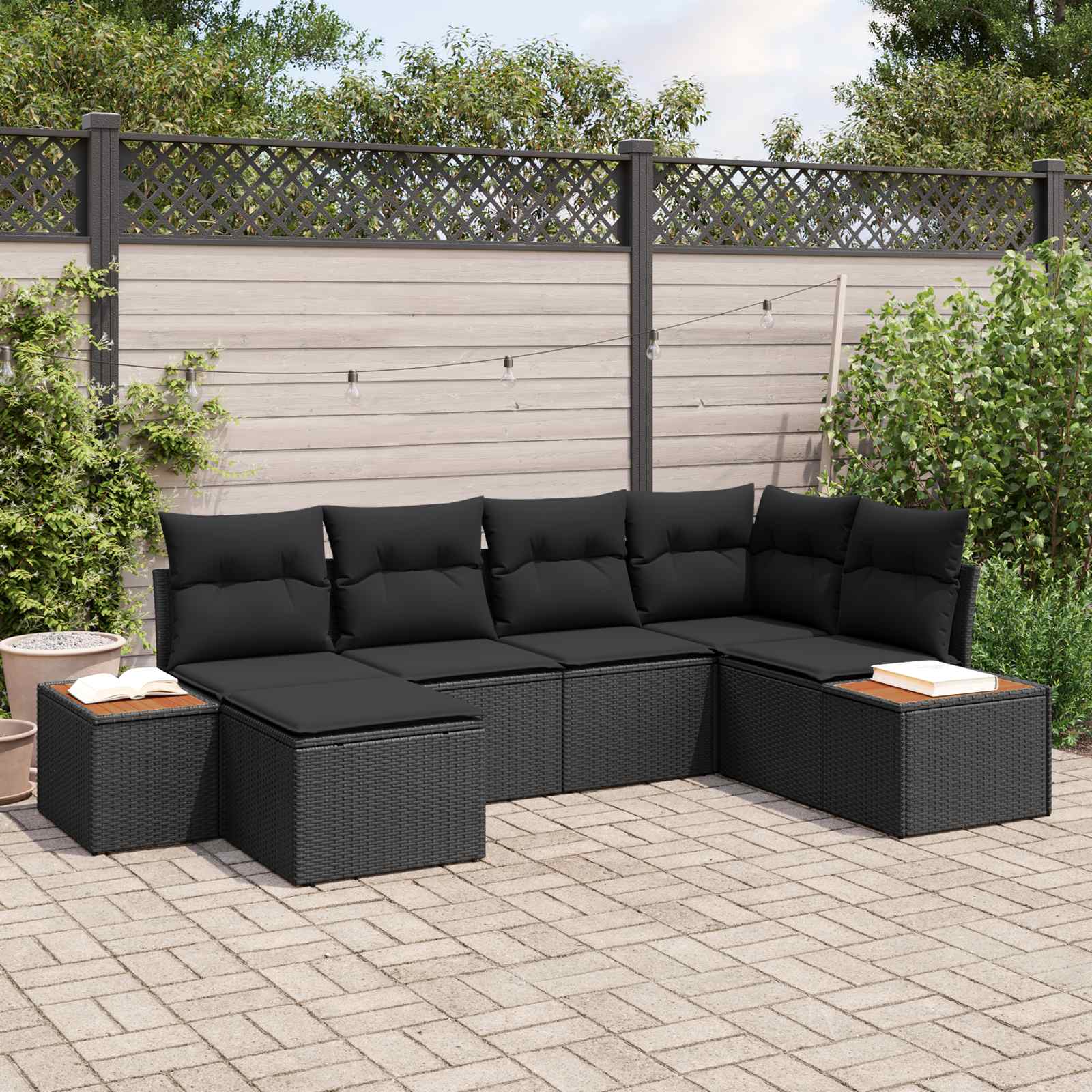 Tuin Sofa Set met kussen 6 pcs Zwart poly rattan – afbeelding 1