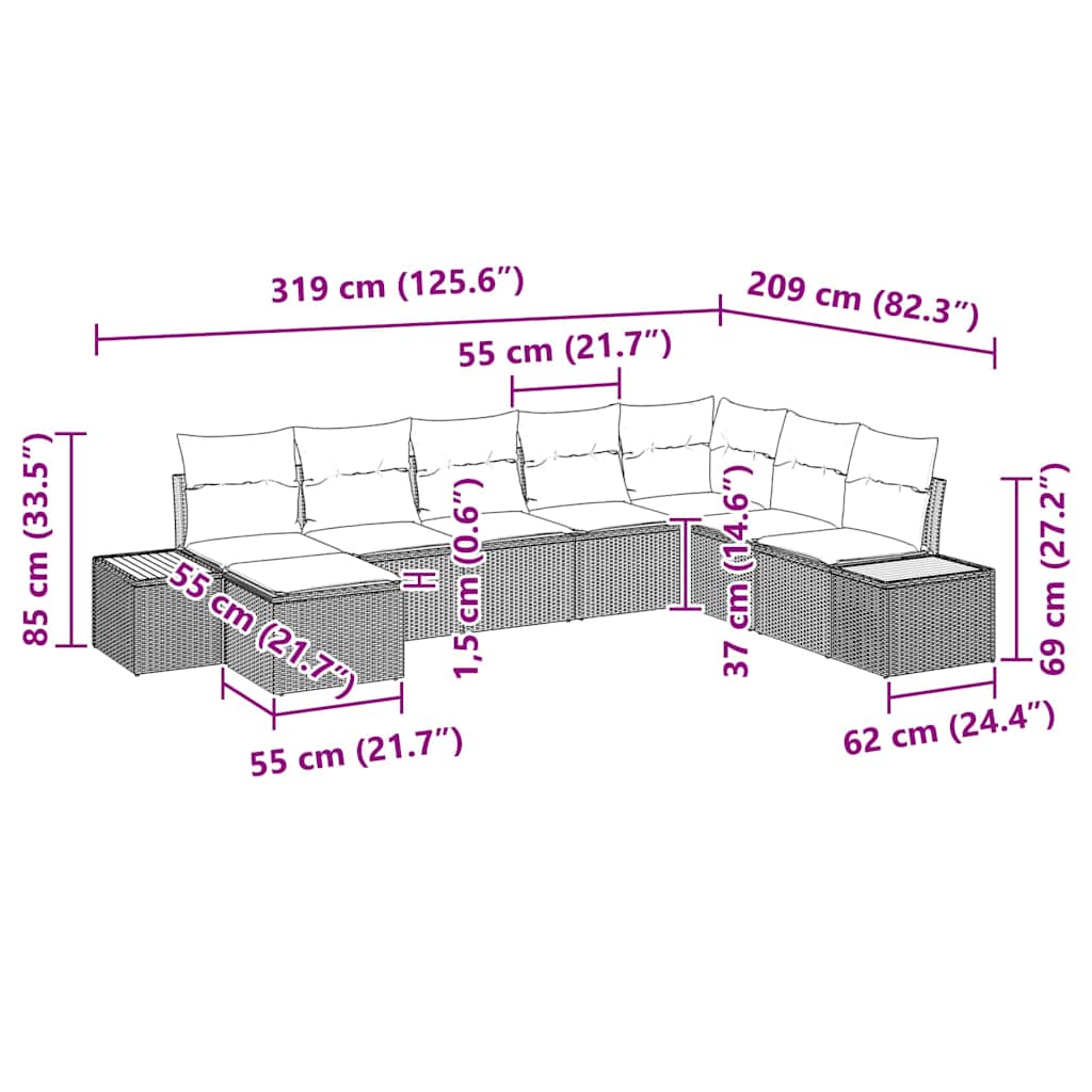 Tuinbankenset 8 st Zwart Poly riet – afbeelding 9