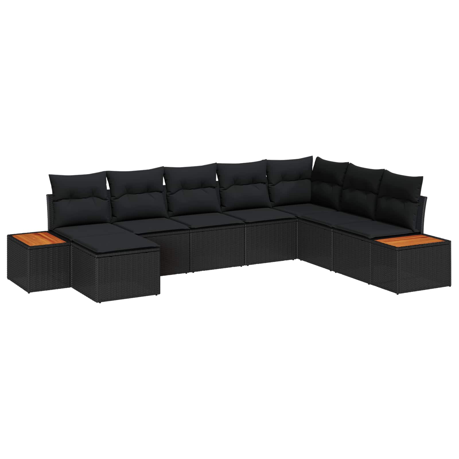 Tuinbankenset met kussen 8 pcs Zwart Poly riet – afbeelding 1