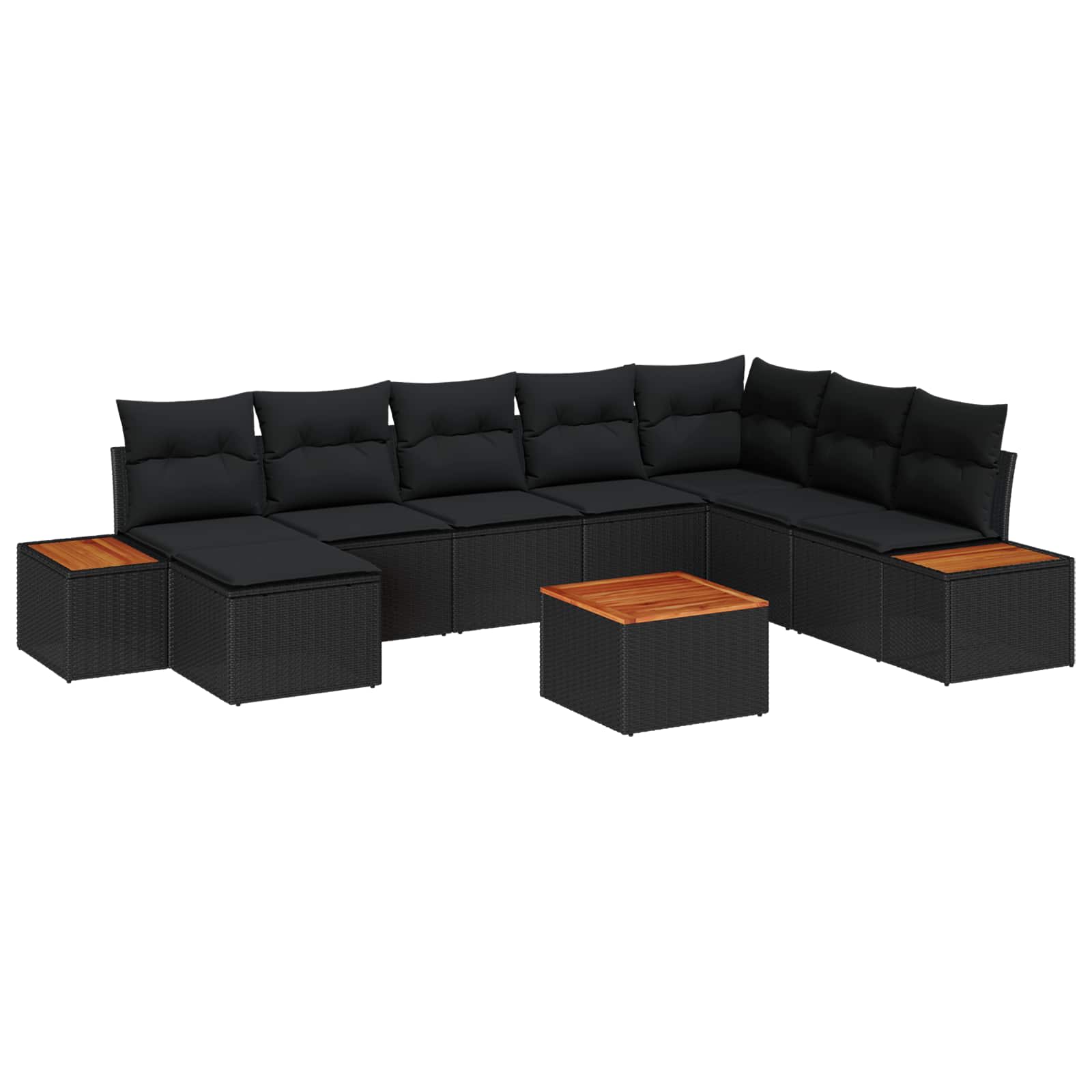 Tuinbankenset met kussen 9 pcs Zwart Poly riet – afbeelding 1