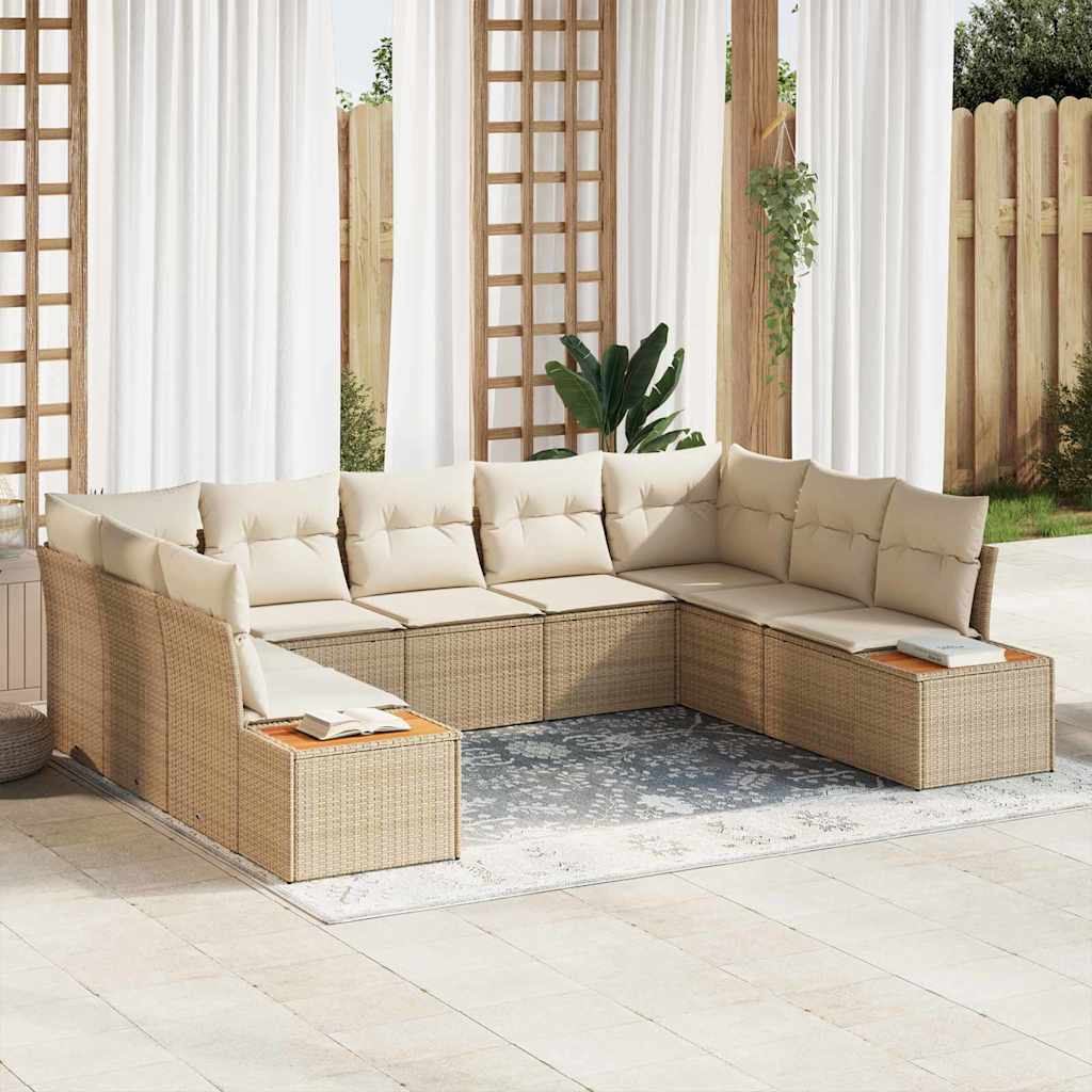 Tuinbankenset met kussen 9 pcs Beige Poly riet – afbeelding 1