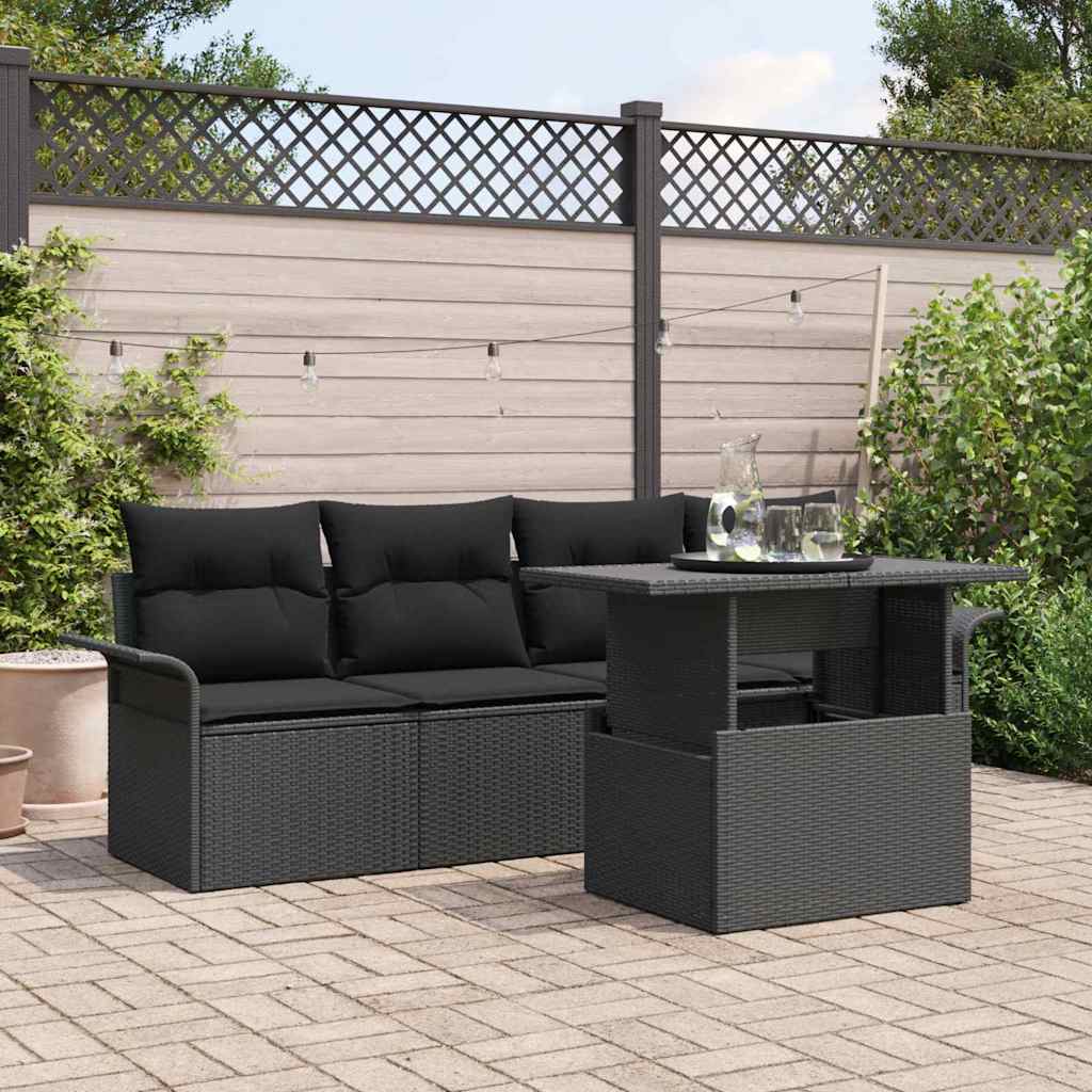 Tuin Sofa Set met kussen 5 pcs Zwart poly rattan