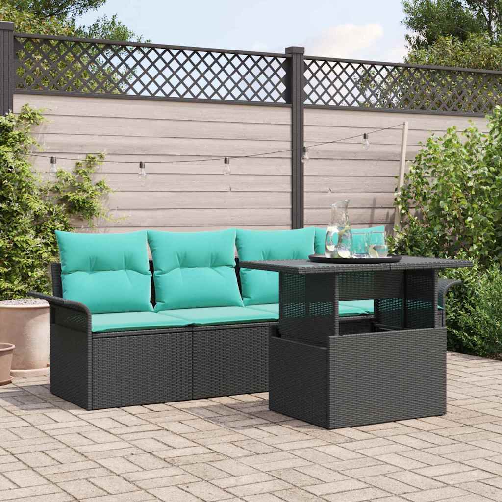 Tuin Sofa Set met kussen 5 pcs Zwart poly rattan – afbeelding 1