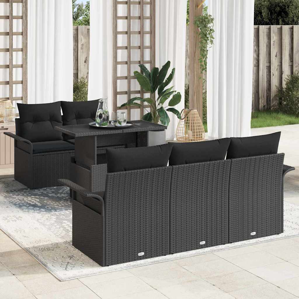 Tuin Sofa Set met kussen 6 pcs Zwart poly rattan – afbeelding 1