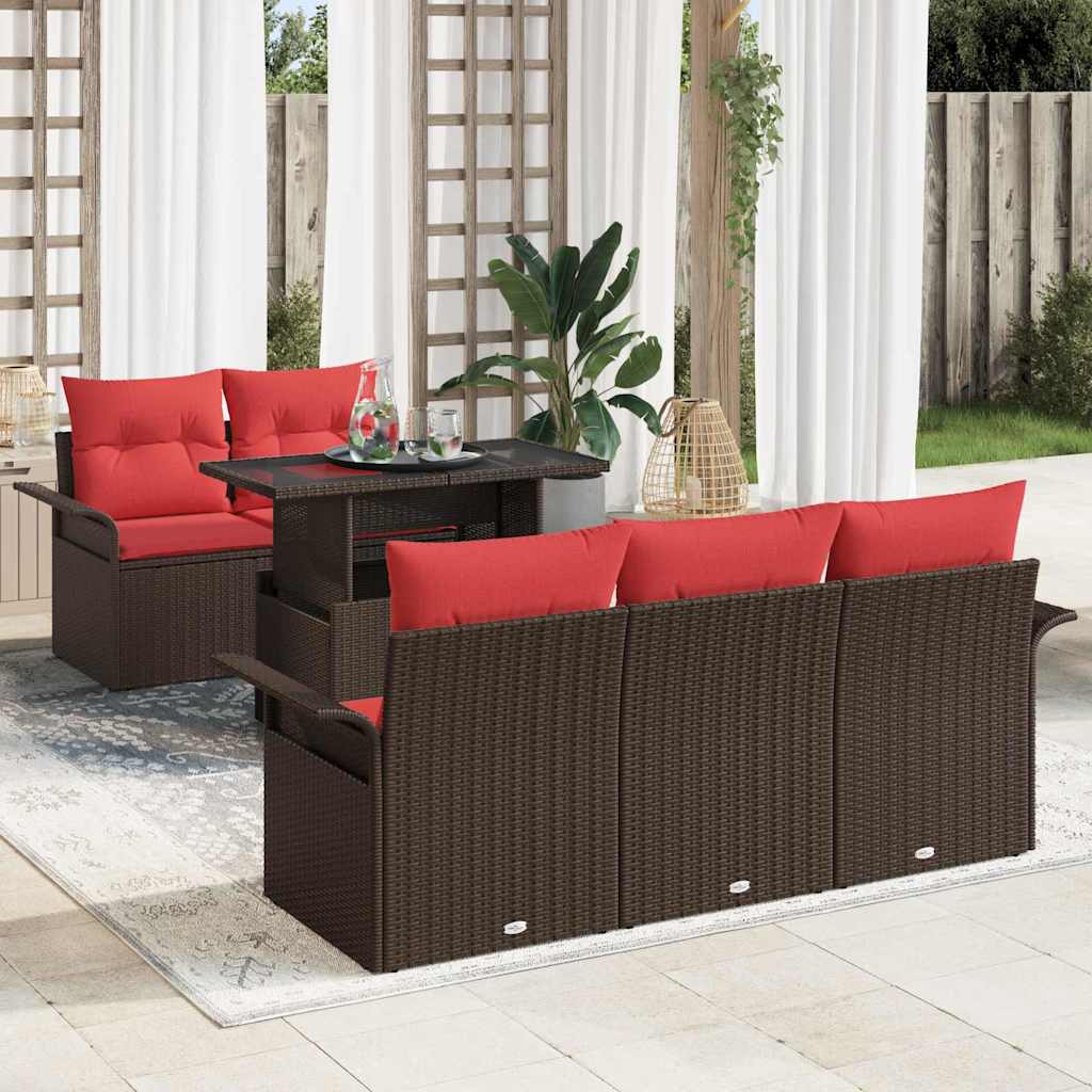 Tuin Sofa Set met kussen 6 pcs Bruin poly rattan – afbeelding 1