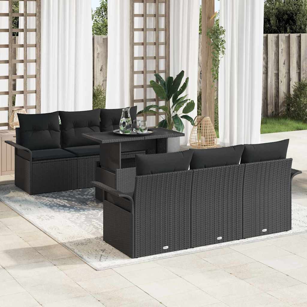 Tuin Sofa Set met kussen 7 pcs Zwart poly rattan – afbeelding 1