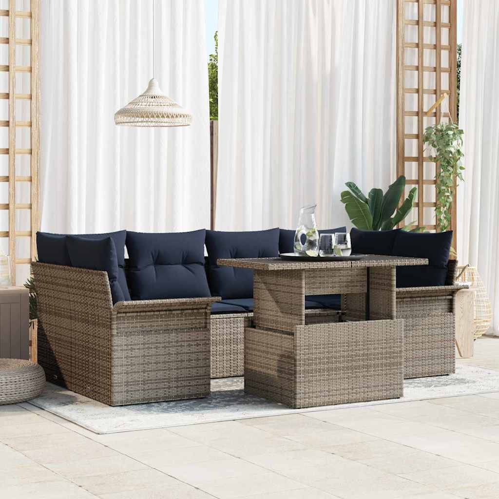 Tuin Sofa Set met kussen 7 pcs Grijs poly rattan – afbeelding 1
